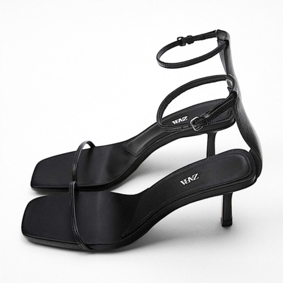 Zara Minimalist Heeled Leather Sandals Size 41 - Picture 2 of 6